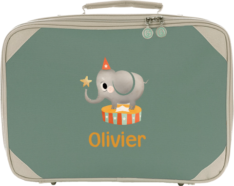 Koffertje met naam en circus olifant
