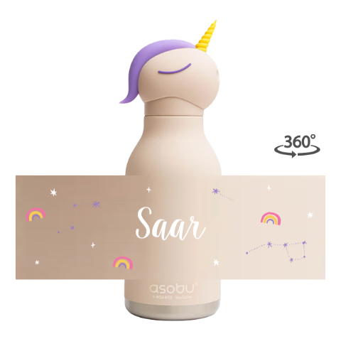 Asobu RVS drinkfles unicorn met naam en regenbogen
