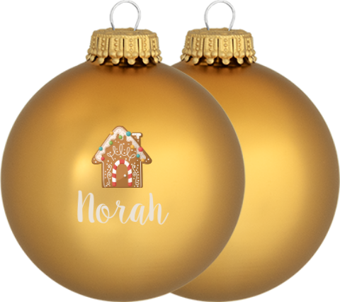 Kerstbal van glas met peperkoekhuisje en naam