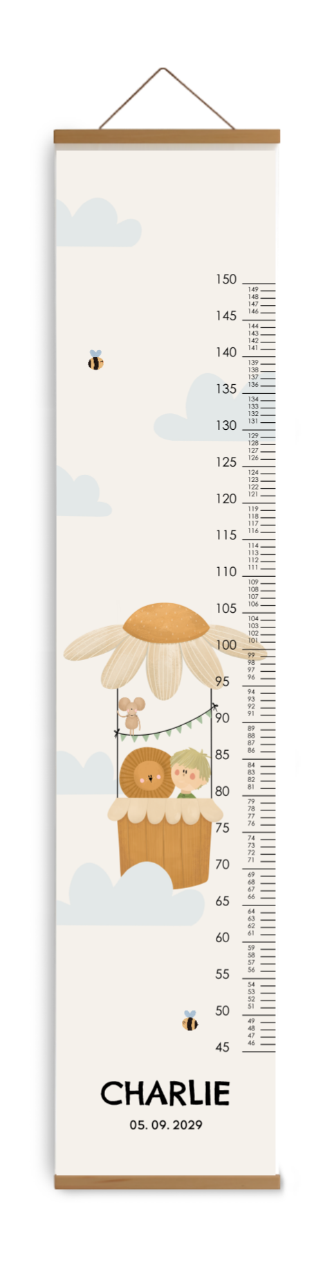 Groeimeter met luchtballon en vrolijke diertjes