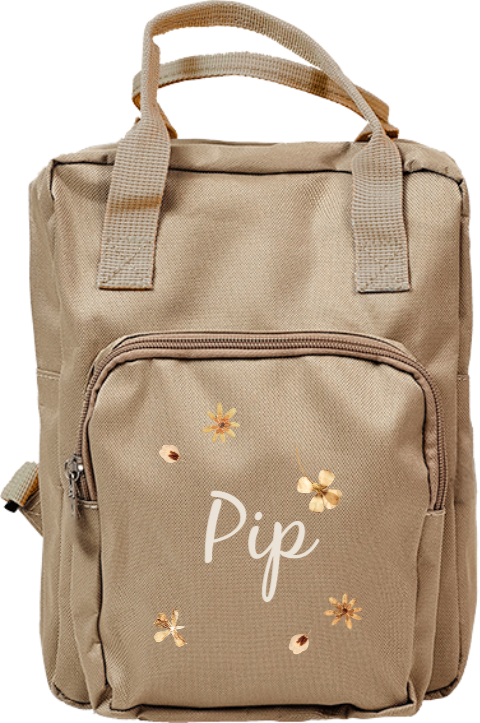 Rugtas Classic met naam en bloemen