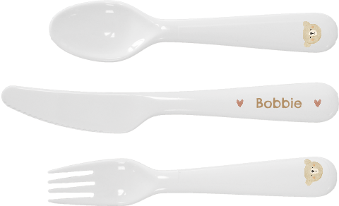 Kinderbestek met naam en beertje