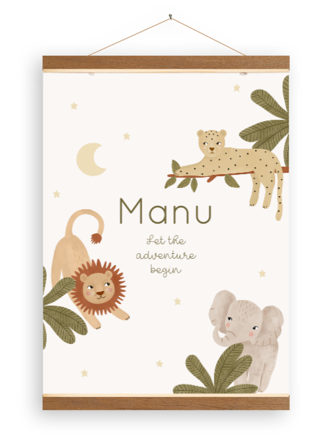 Stoere canvasposter met jungledieren, sterren en maan