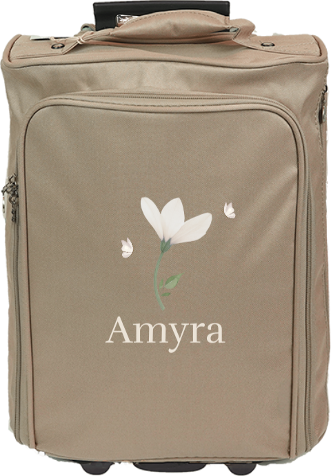 Reistrolley met naam, bloem en vlinders