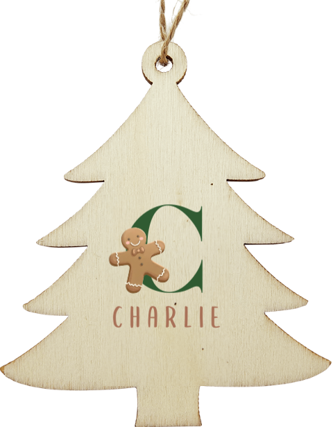 Houten kerstboom hanger met peperkoekmannetje en naam