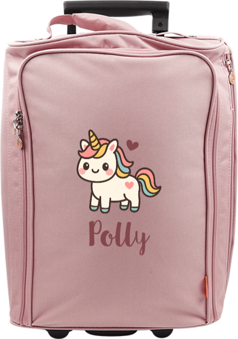 Vrolijke reistrolley met naam en kawaii unicorn