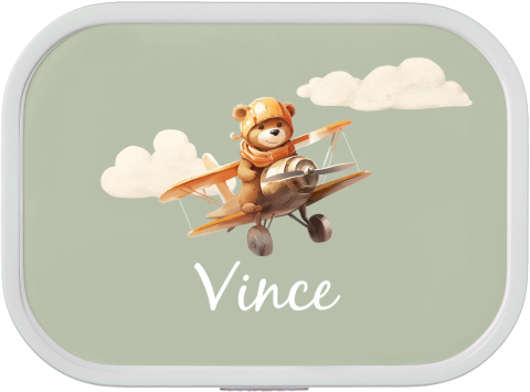 Broodtrommel met lief beertje in vliegtuig