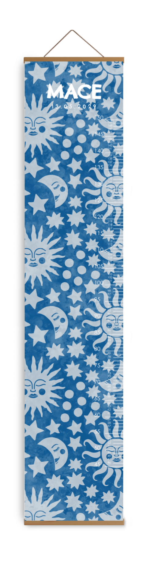 Groeimeter blauw met maan en sterren