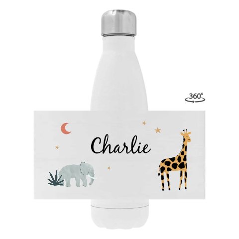 Drinkfles RVS met kleurrijke jungledieren