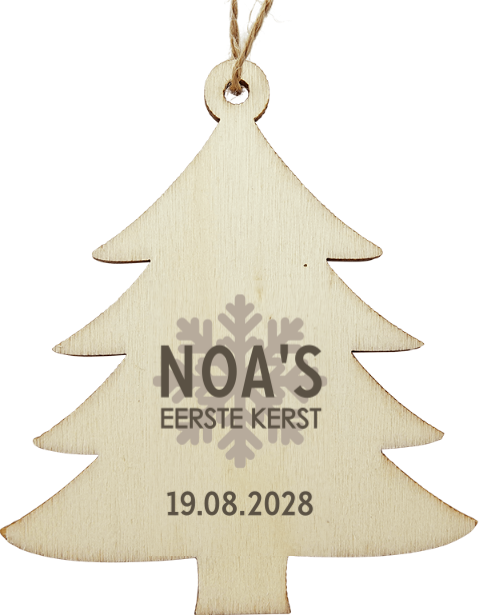 Houten kerstboom hanger met sneeuwvlok en naam