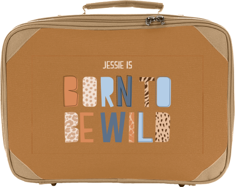 Koffertje met naam en tekst 'born to be wild'