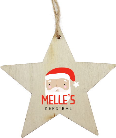 Houten ster hanger met kerstman en naam