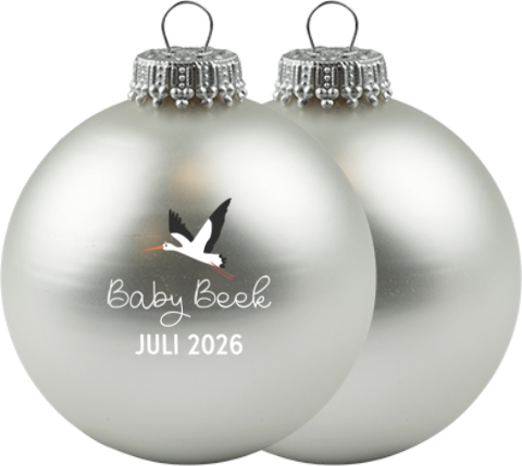 Zwangerschapsaankondiging kerstbal met ooievaar | Set van 2