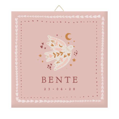 Lieve geboortetegel met illustratie vogel