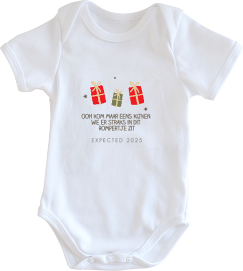 Sinterklaas zwangerschapsaankondiging romper met rijmpje en cadeaus