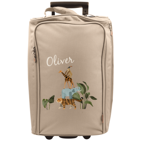 Stoere reistrolley met naam en jungledieren