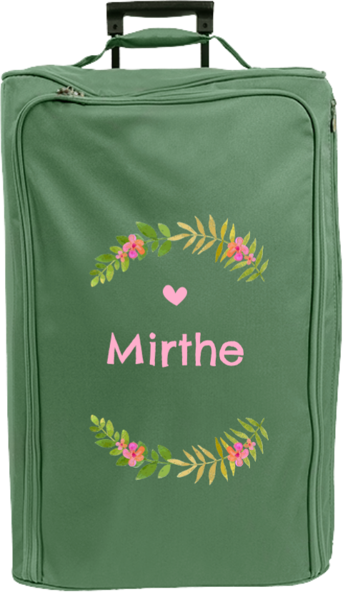 Vrolijke XL reistrolley met naam, takjes en bloemen