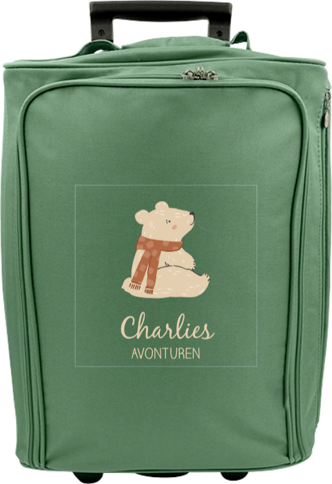 Reistrolley met naam en beertje met sjaal