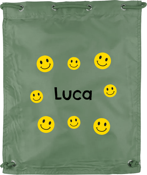 Vrolijke gymtas met gele smileys en naam