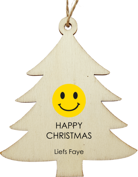 Houten kerstboom hanger met smiley