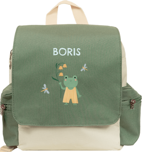 Lieve rugzak adventure met kikker, bloem en naam