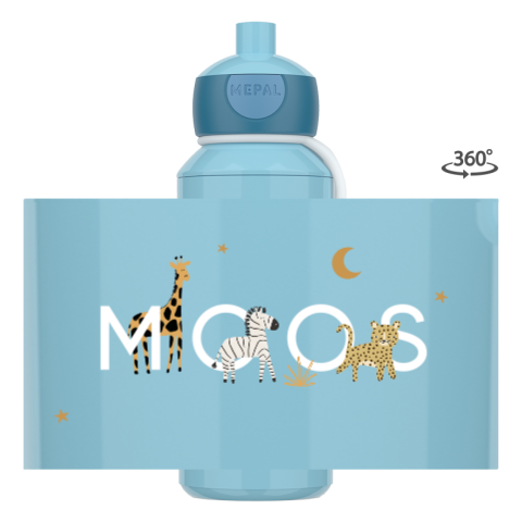 Mepal pop-up drinkfles Campus rondom bedrukt met jungliedieren en naam