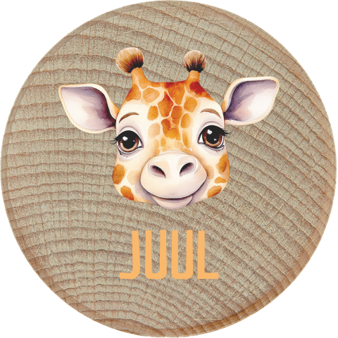 Tandendoosje van hout met giraffe en naam