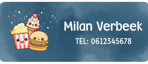 Naamsticker medium met Kawaii illustraties en naam - 20 per vel