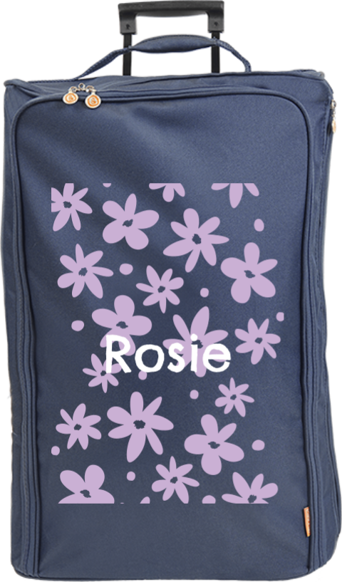Reistrolley XL met naam en bloemen in colorblocking