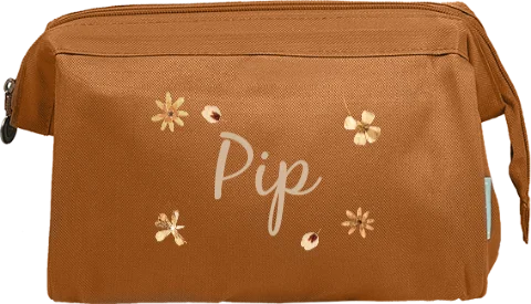 Toilettas met naam en droogbloemen