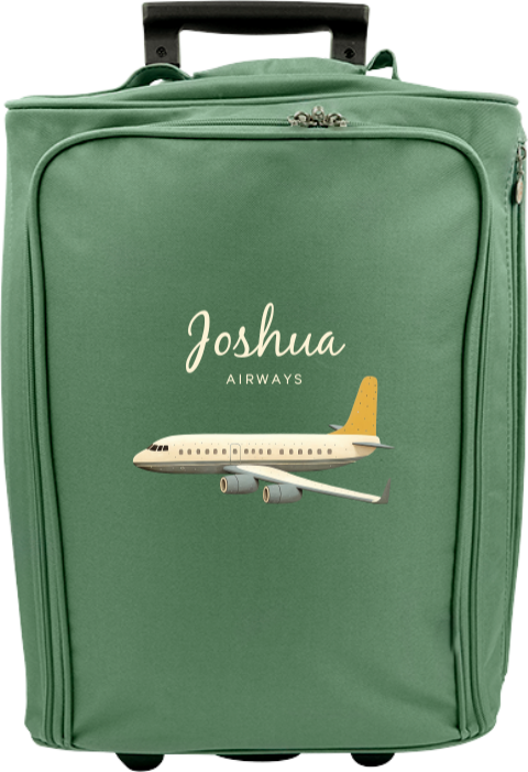 Reistrolley met naam en vliegtuig