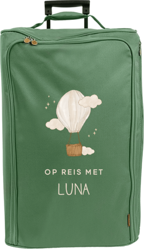 Dromerige reistrolley XL met getekende luchtballon, wolkjes en sterren
