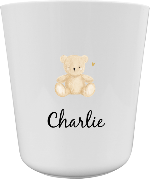 Lieve kinderbeker met naam en zittende teddybeer