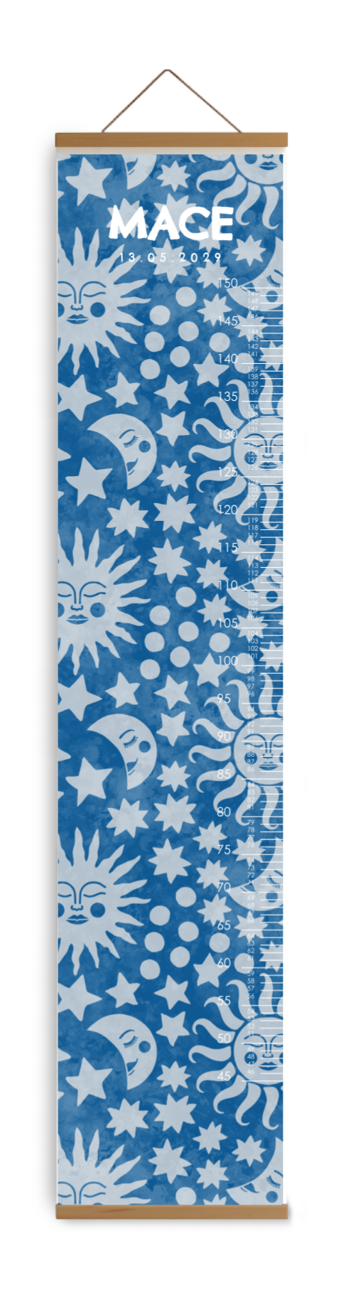 Groeimeter blauw met maan en sterren
