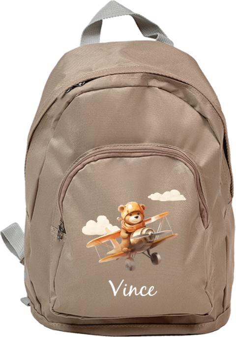 Rugzak junior met lief beertje in vliegtuig