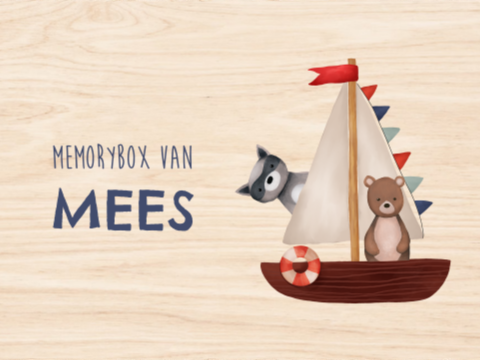 Avontuurlijke memorybox met naam, boot en dieren