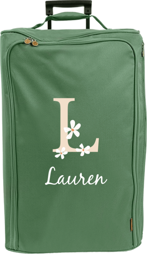 Reistrolley XL met naam, initiaal en bloemen