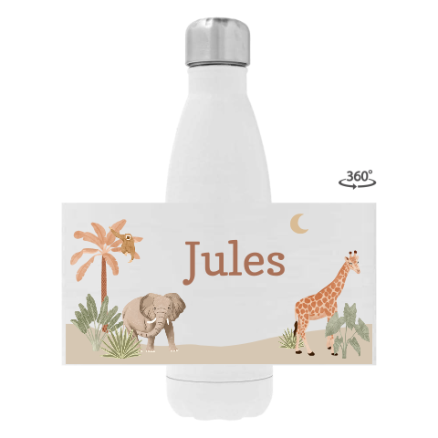 Drinkfles RVS met naam en safaridieren