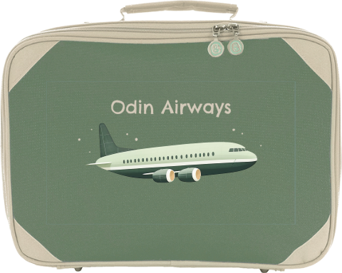 Koffer met naam en vliegtuig