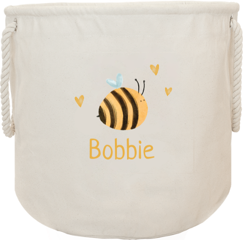 Speelgoedmand met naam en bijtje