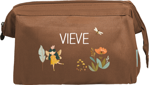 Dromerige toilettas met naam, elfje en bloemen