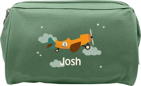 Avontuurlijke toilettas met naam en vliegtuig