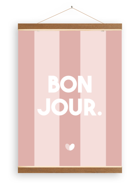 Canvasposter met roze strepen en houten latjes