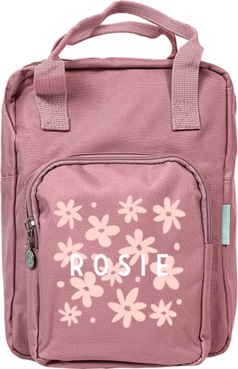 Speelse rugzak classic met bloemen en naam