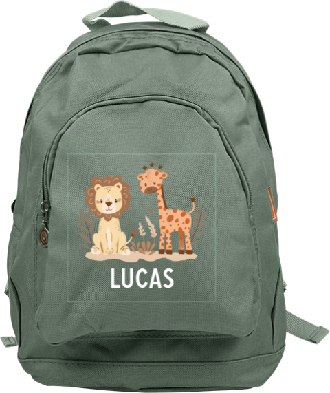 Rugtas Junior met naam en lieve jungledieren
