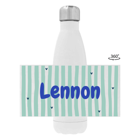 Drinkfles RVS met naam en colorblocking gestreept in groen/blauw