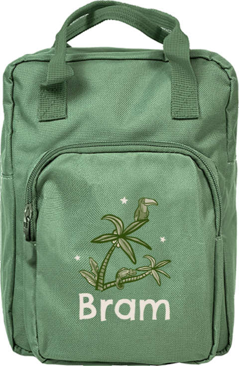 Rugzak Classic met naam en toekan op palmboom