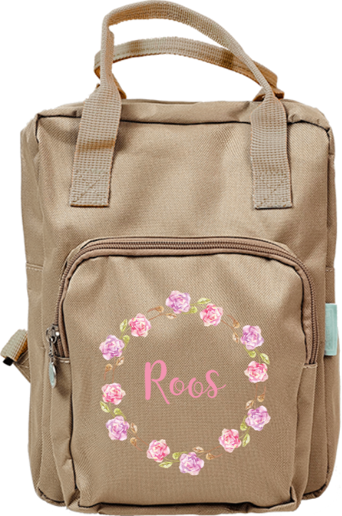 Lieve rugzak classic met naam en bloemenkrans
