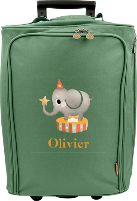 Reistrolley met naam en circus olifant