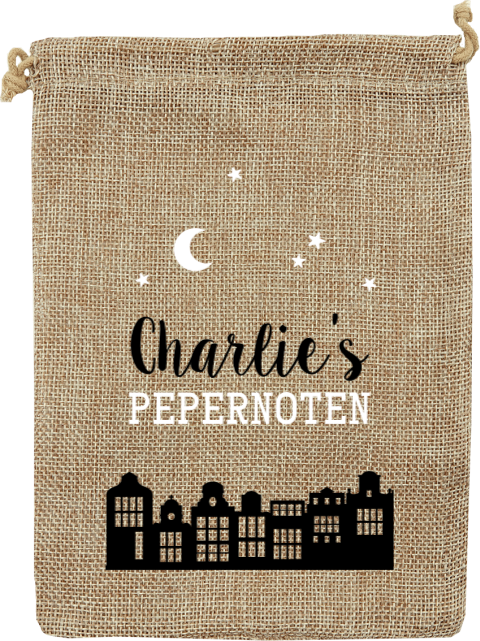 Jute pepernotenzakje met grachtenpandjes en naam
